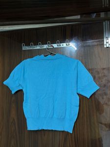 Blue Short Sleeve Knit Cardigan