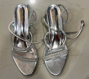 Sparkling Silver Strappy Heels
