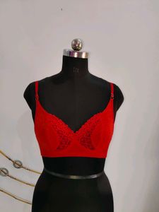 Elegant Red Lace Trim Bra