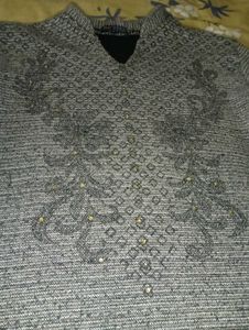 Gray Embroidered Sweater Dress