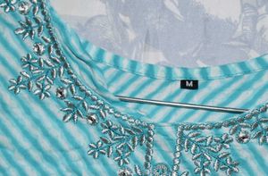 blue striped kurta with a beautiful neckline