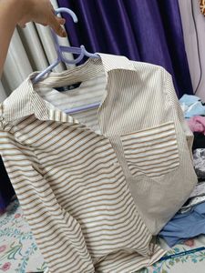 Striped Patchwork Button-Up Shirt xs size