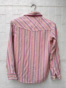 Korean Pintrest Pink Striped Western Shirt