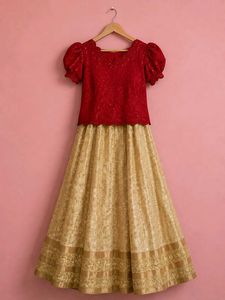 Sparkling Red Sequin Top &amp; Golden Skirt Set