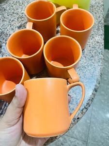 Set of 6 Bright Orange Mugs