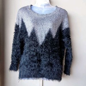 Korean Sparkly & Fuzzy Accent Sweater