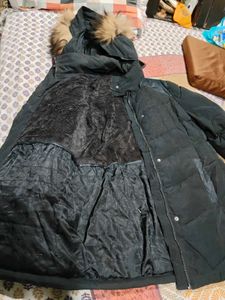 Black Puffer Jacket with Hood winter thick