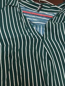 H&amp;M Bottle Green Striped Top