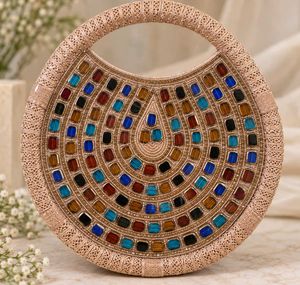 Rose Gold Multicolour Embellished Round Bag