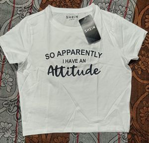 SHEIN White "Attitude" Graphic T-Shirt