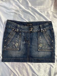 Y2K embroidered Denim Miniskirt