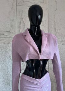 Baby pink shimmery two-piece co-ord set