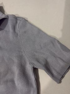 Grey Ribbed Half Zip Top