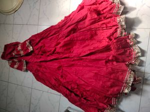 Vibrant Red Anarkali suit. brand name "Aacho"".