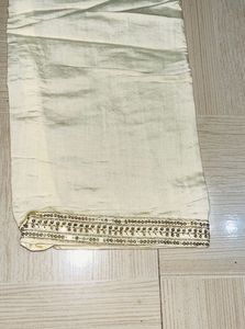 Embroidered Cream Silk Straight Kurta Pant Set.
