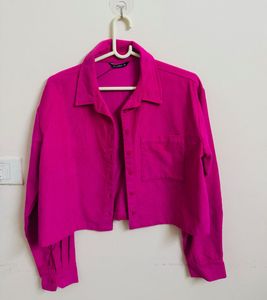 Vibrant Pink Corduroy Cropped Shirt