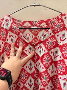 Red feeding friendly Printed Kaftan gown