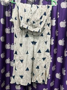 white &amp; Indigo Geometric Printed Kurta &amp; Pants Set