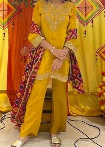 Yellow Embroidered Kurta with Pants