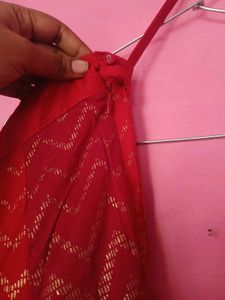 Red and Maroon Ethnic Skirt with Golden Print