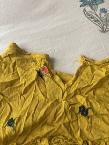 Yellow Ruffled top  with Floral Embroidery