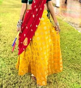 Yellow Banarasi Silk Women Ethnic skirt
