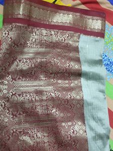 Elegant Grey Saree with Maroon Border