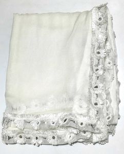 Elegant White Dupatta with Tassel Border