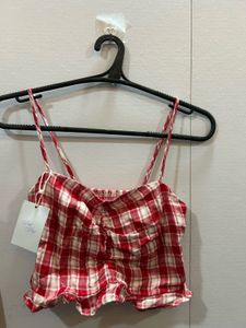 Red Checkered Cropped Cami Top