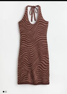 Brown Swirl Print Halter Mini Dress