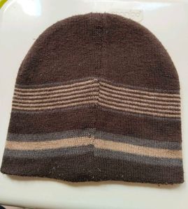 Brown Striped Knit Beanie Hat