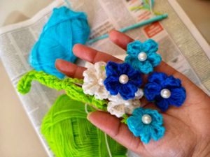 Crocheted Flower Keychain Charm