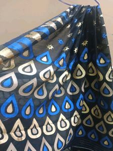 Black Saree with Gold and Blue Motifs