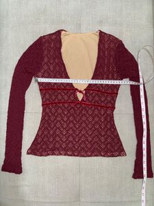 Burgundy Lace V-Neck Top