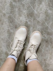Cream Lace-Up Ankle Boots