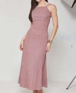 Dusty Rose Ribbed Midi Dress