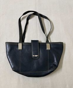 Navy Blue Leather Handbag