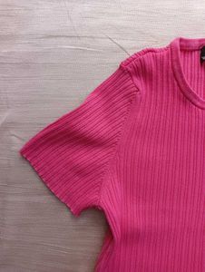 Ribbed Pink Short Sleeve Top
