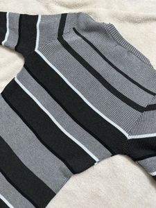 Grey &amp; Black Striped Knit Dress