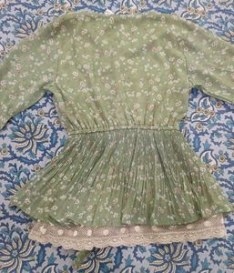 Chic Floral Print Pleated Tunic