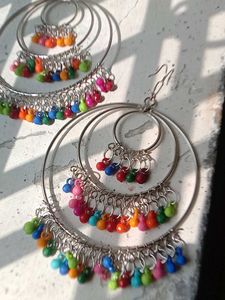 Boho Hoop Earrings with Colorful Beads