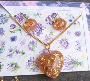 Sparkly Heart Necklace &amp; Earrings Set