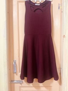 Maroon Cut-Out Fit and Flare Dress