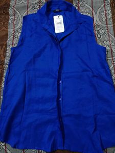 Shein Blue Sleeveless Collared Shirt