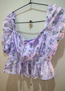 Chic Floral Print Smocked Crop Top