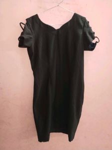 Stylish Dark Green Ribbed Dress