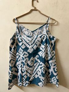 Blue &amp; White Patterned Spaghetti Strap Top