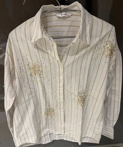 Chic Striped Sequin Embellished Shirt