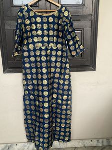 Elegant Navy Blue Kurta with Gold Print