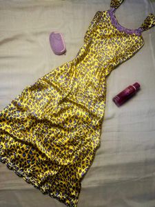 Yellow Leopard Print Slip Dress